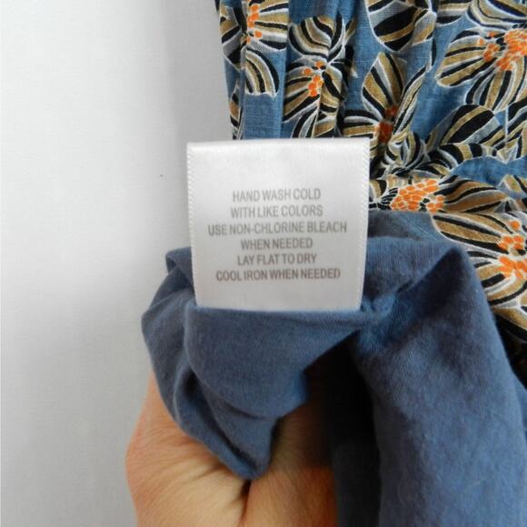 ModCloth Tropical Button Front Skirt Size 10 Blue Floral Below Knee Midi Pockets - Picture 6 of 8